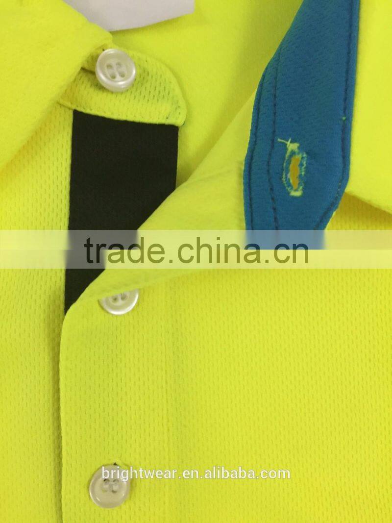 Wholesale contrast long sleeve hi vis safety 3M tape AS/NZS reflective fluorescent polo shirt