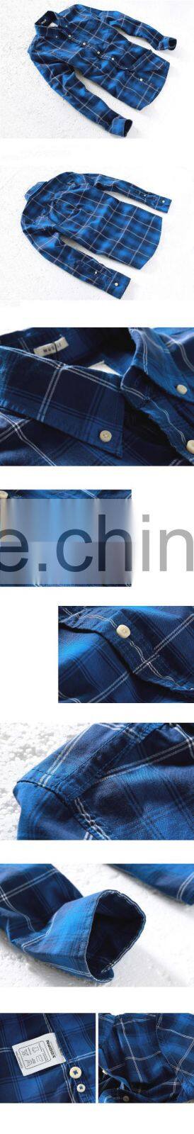 Trendy deep blue button down collar check pattern flannel new model shirt for men