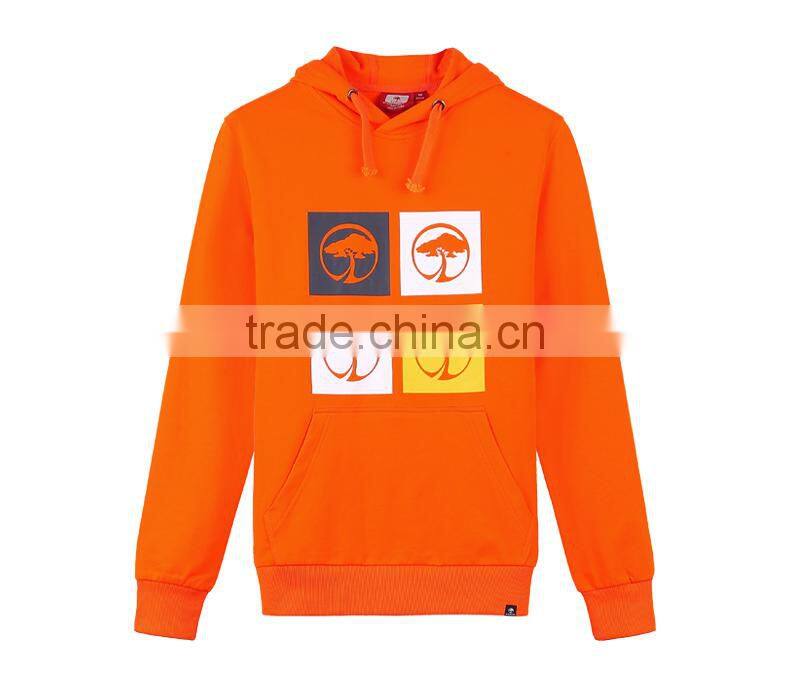 Custom logo cheap Orange pullover fleece hoodie with logo printing