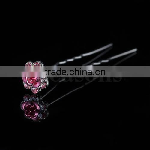 Hair Jewelry Accessories Bridal Wedding Party Pink Mini Rose Hairpins