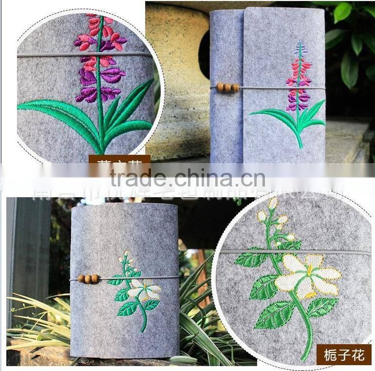 Novel logo custom felt cover with embroidery spiral binding dairy notebook with button