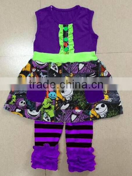 Halloween style boutique baby girl clothing dress no sleeves with ruffle pants designed for pretty girl kids clothing set