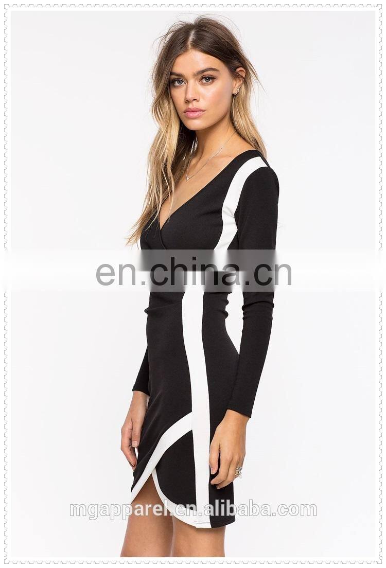 china supplier fashion long sleeves women sexy black bodycon wrap dress