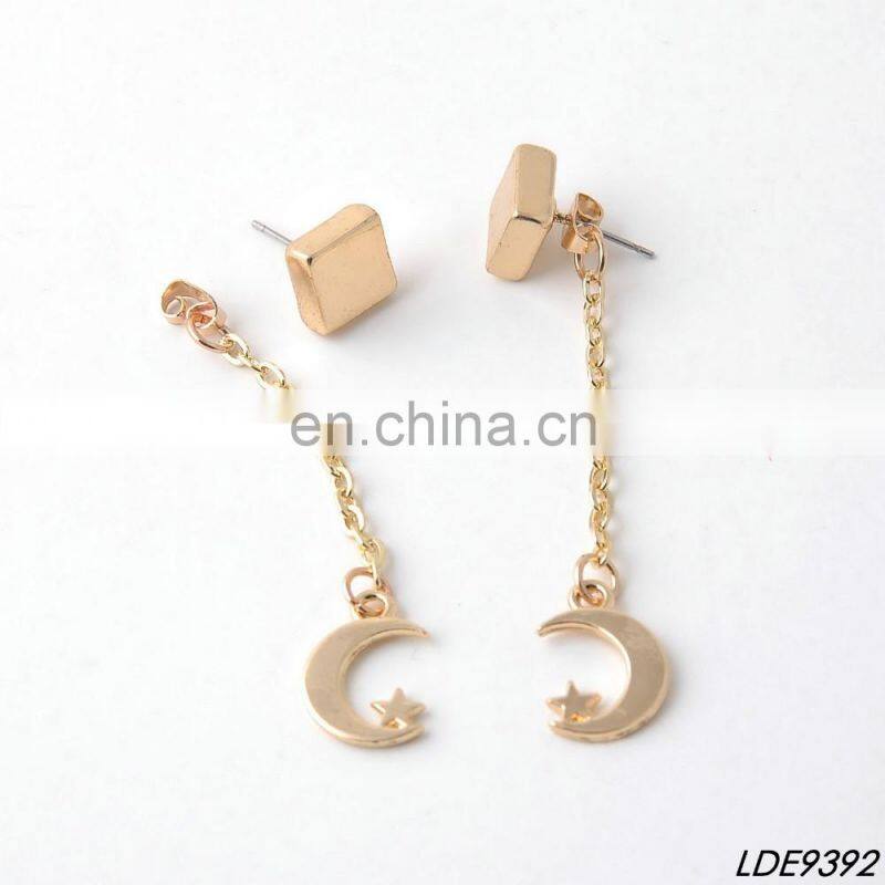 Star and moon studs square jakets earring