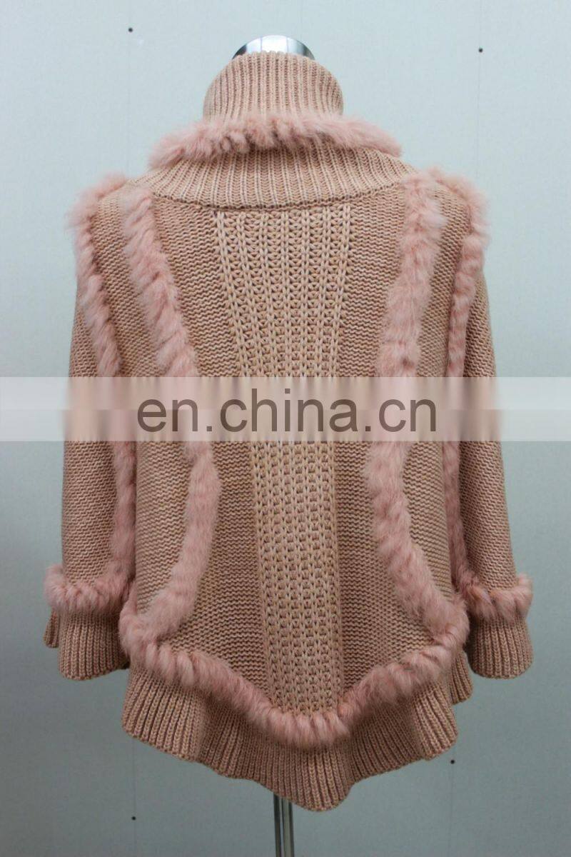 Graceful Wholesale Knitted Choker Pullover For Women Knit Rabbit Fur Shawl Elegant Style Knitting Cape Poncho