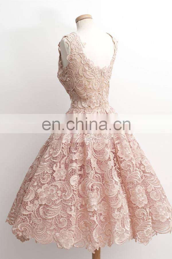 Vestidos de Formatura Sweety Pink Square Lace Prom Dresses 2016 Sleeveless Knee Length Homecoming Dresses Vestidos De Coctel