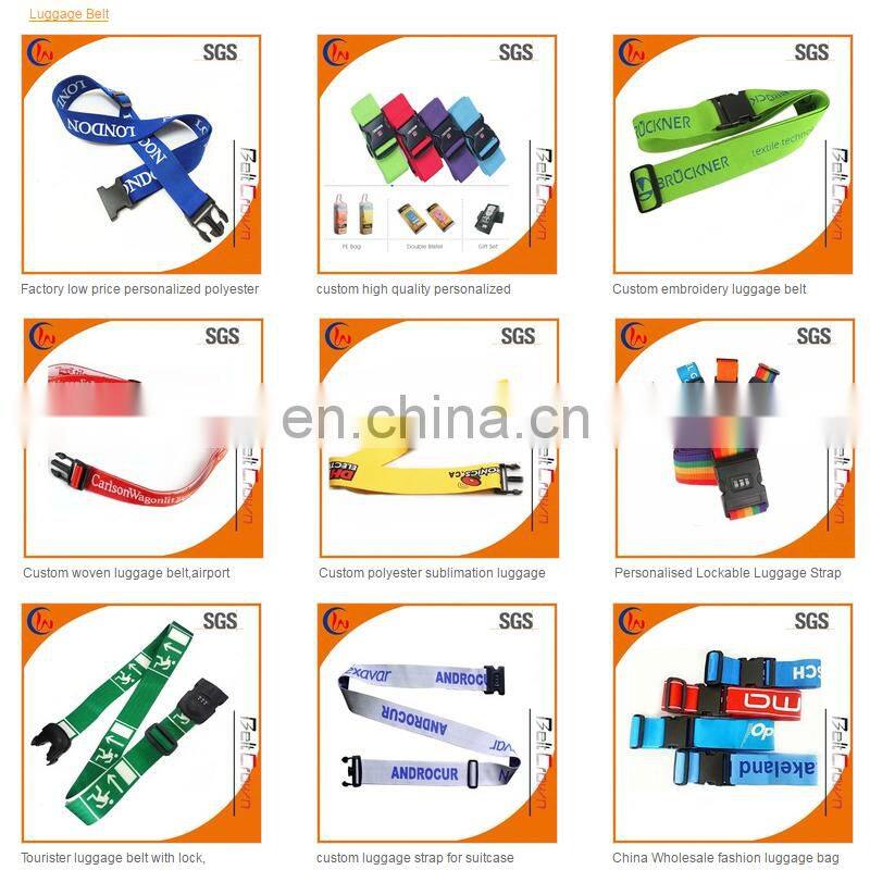 Travel accessories cutom logo polyester woven luggage bag strap with plastic belt buckle