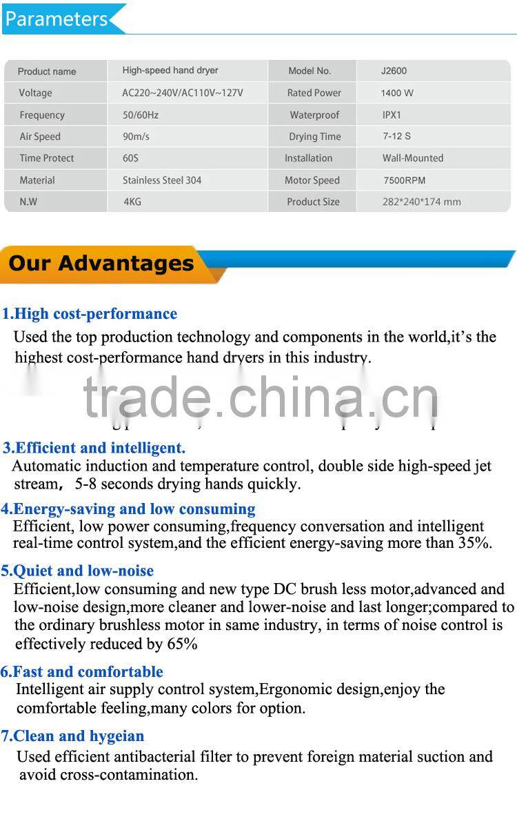 stainless steel wall mounted hand dryer for public washroom