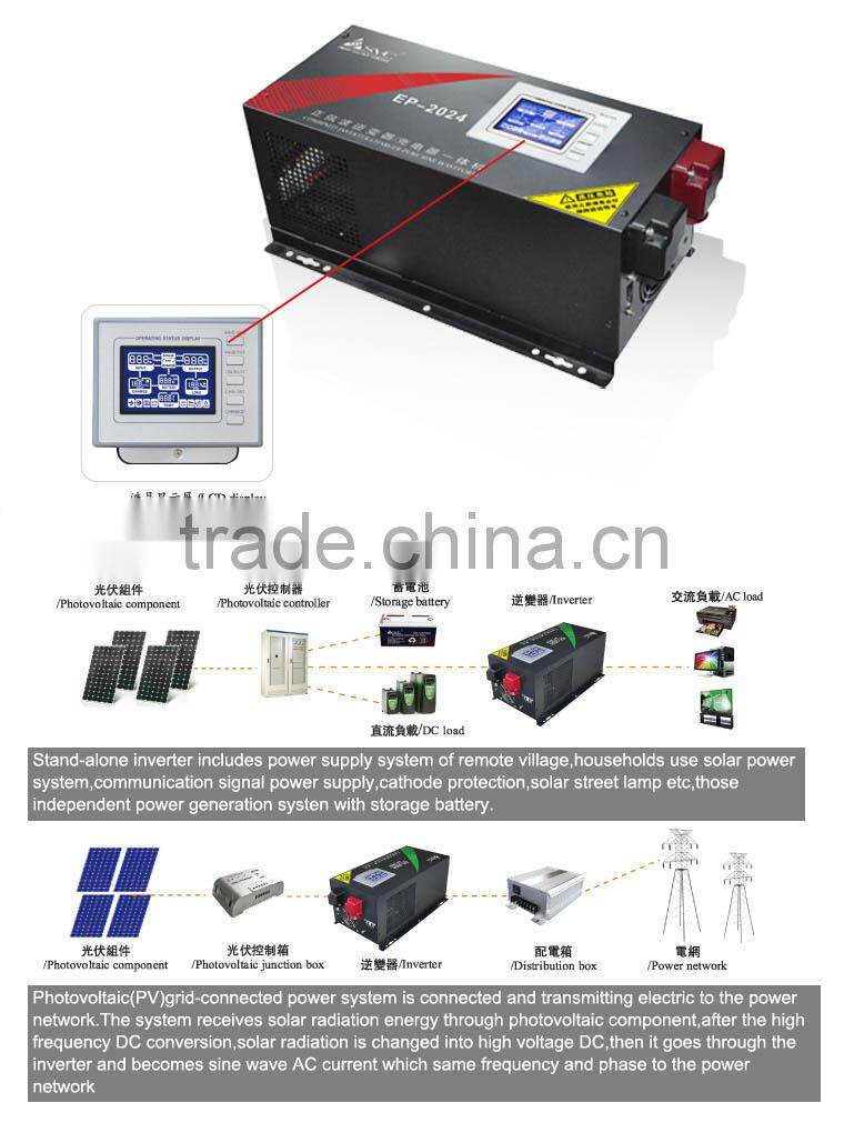 China 5KW Combined Charger Pure Sine Wave CPU LCD 48V Solar Inverter