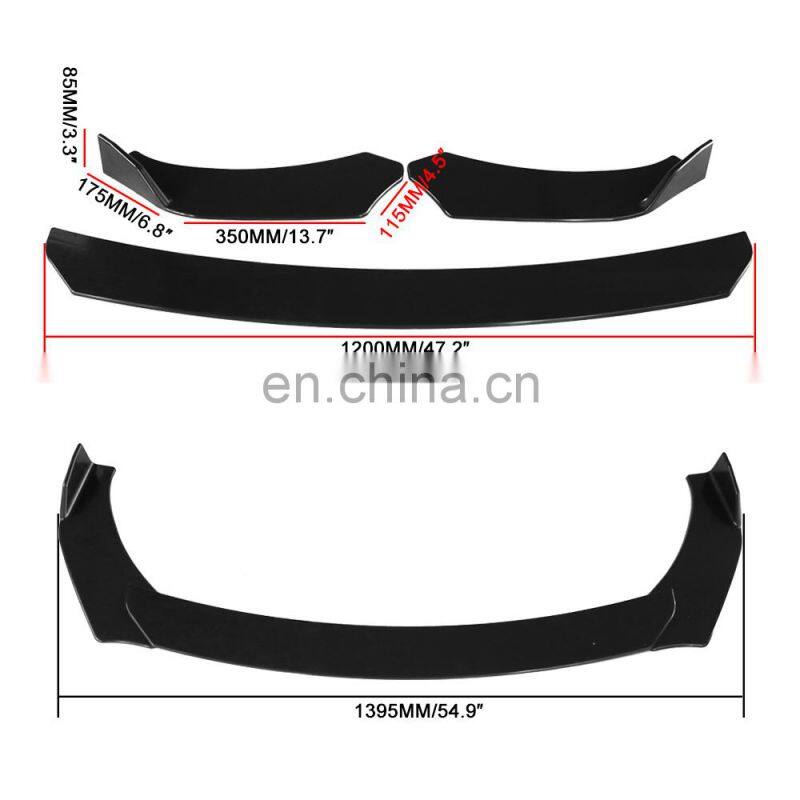 Black three-section design arrives in body kit UNIVERSAL Accessory ABS Universal front bumper lip spoiler