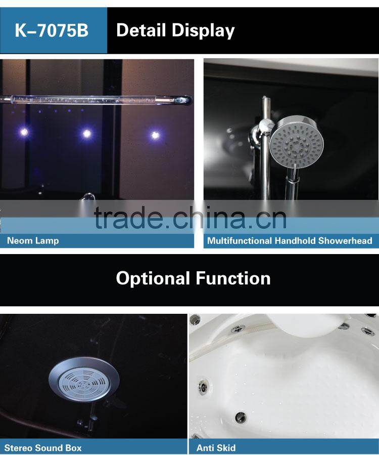 6mm Tempered Glass Sector Shape Steam Shower Room With Whirlpool Tub K-7075B