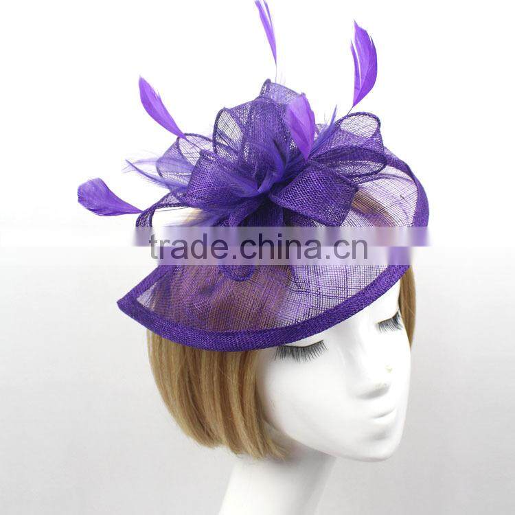 New Arrival Fashion Black Sinamay Base Fascinator Hat With Feather