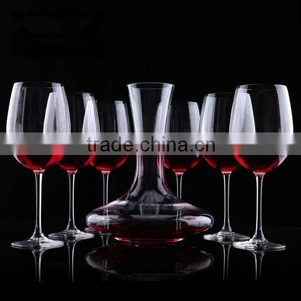 Hand made mouth blown transparent crystal glass wine decanter with wine glass set
