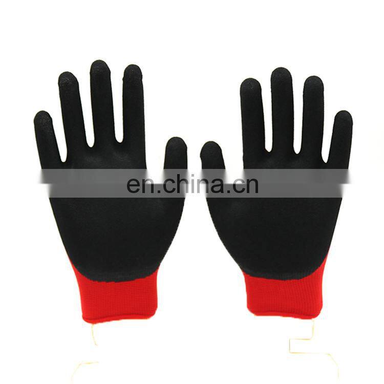 Oil Resistant Red Polyester Nitrile Coated Car Repair Work Gloves Anti Slip Nitrile Sandy Dipped Gardening Safety Gloves Auto