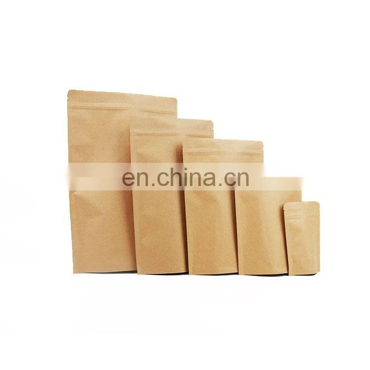 Custom Printed Eco Friendly Food Grade Biodegradable Heat Seal Empty Stand Up Zip Lock Kraft Paper Zipper Tea Packaging Bag