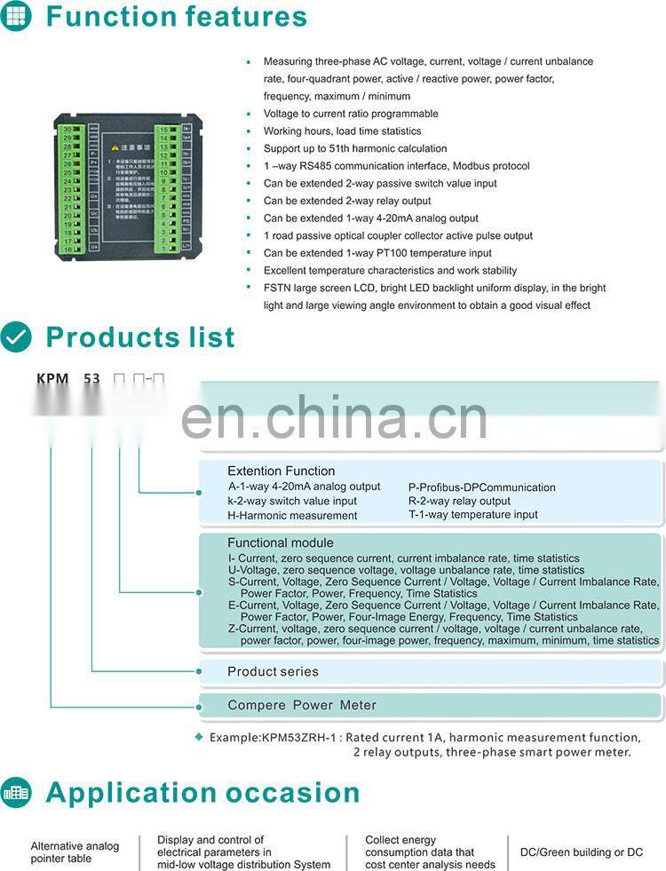 KPM53 Series Three-phase Smart Panel Power Meter Monitor Energy Consumption For Smart Distribution System