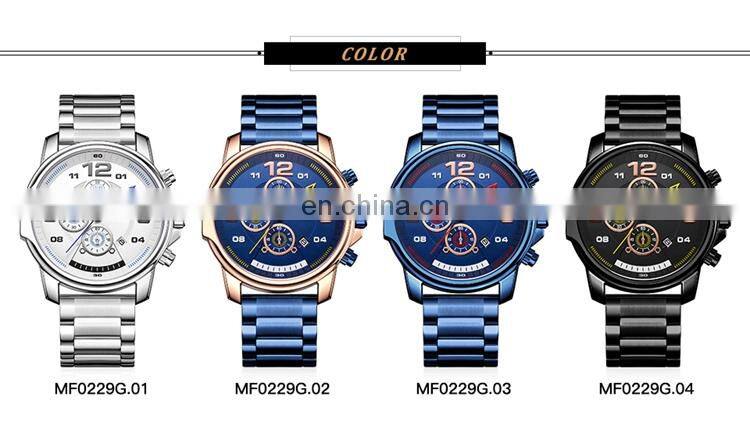 MINI FOCUS MF0229G Simple Calendar Watch With Date Quartz Chronograph Stainless Steel Watches Men Wrist