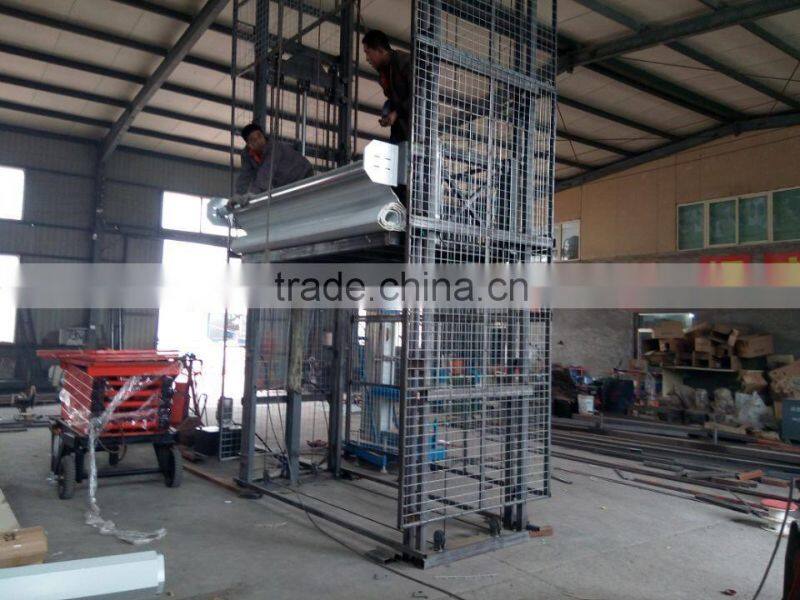 warehouse goods lift hydraulic guide rail chain goods lifting table