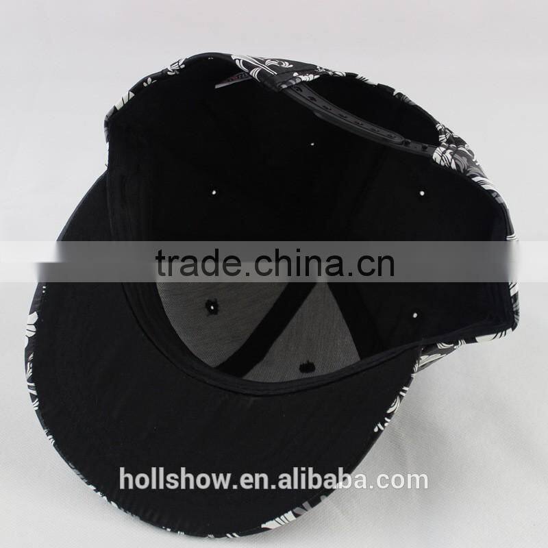 Punk Rock Flower Printed PU Leather Fabric Flat Hiphop Streetdance Cap