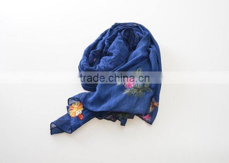 Good Quality Flowers Embroideried Soft Cotton Shawl Scarf Hijab