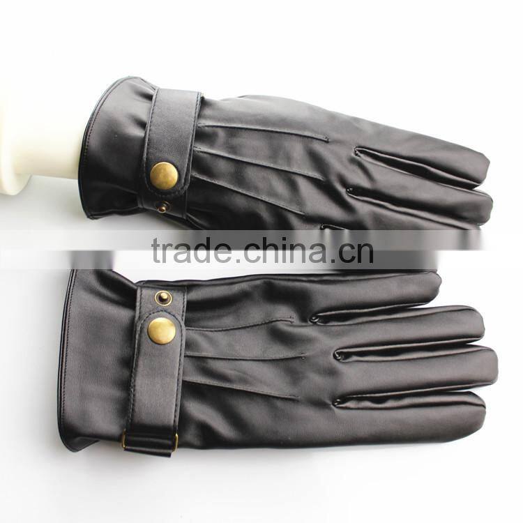 cheap pu leather winter gloves with belt buckle for mens