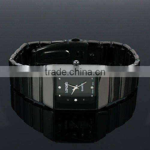 New Mens Unisex Black Square Dial Classic Value Stainless Steels Band Fashion Quartz Watch WM158