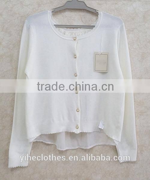 Lady stitching knitting wear casual back lace stitching sweater cardigan