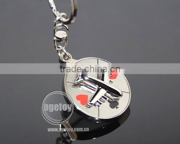 Rotate Mini Alloy Airplane Revolve Dial Playing Cards Symbol Round Shaped Metal Souvenir Aviator Keychain