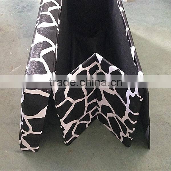 multifunctional cow pattern PVC leather indoor long wooden storage folding bench