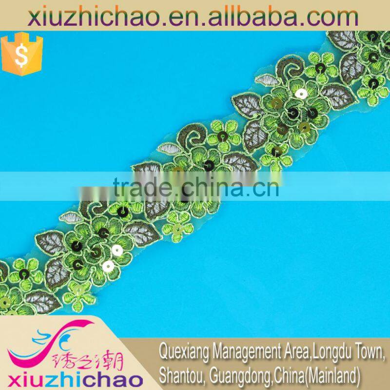 T0105-4A factory sale polyester sequins embroidery lace trims dress decoration