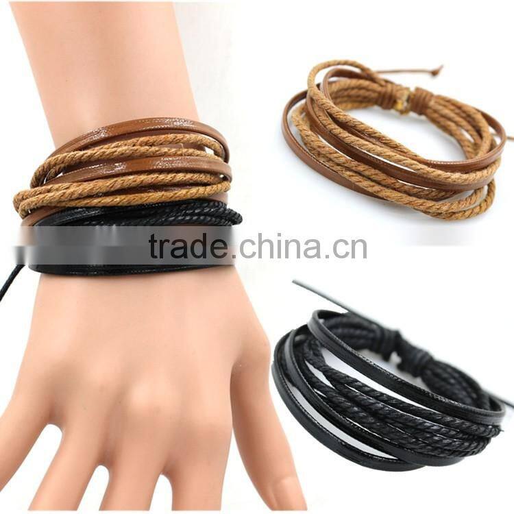 Knitting Leather Straw Rope Bracelet For Boys,Fashion Leather Bracelet For Men