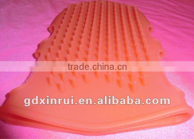 soft red silicone massage bathing brush gloves
