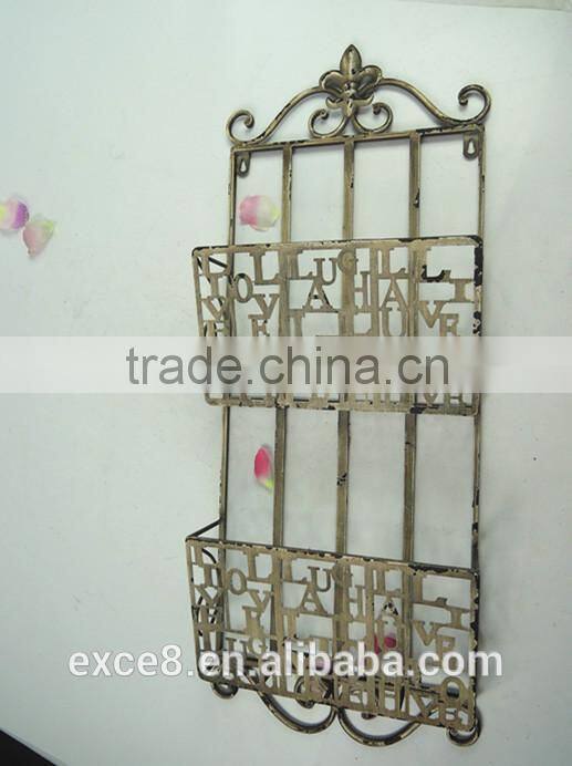 Vintage 2 tier wall mounted metal wire hanging shelves