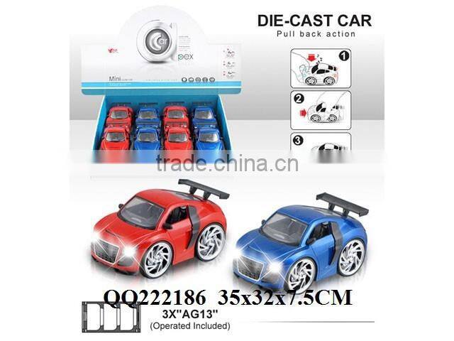 1:28 8pcs ALU Pull back car with light &Music include 3*AG13 batteries,toys car for kids