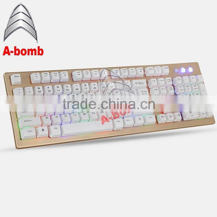 2016 A-bomb waterproof LED mechanical keyboard with metal material and ABS
