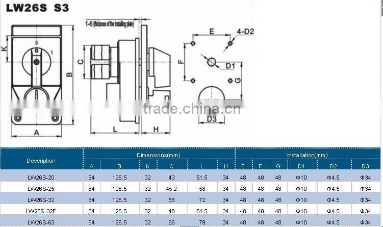 LW26S 7,8,9,10 position rotary switch high efficiency cam switch 63A