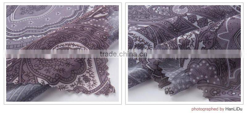 Grey cashew nuts flower mesh spandex nylon N7020 60gsm Elastic printing Fabric OEKO 100