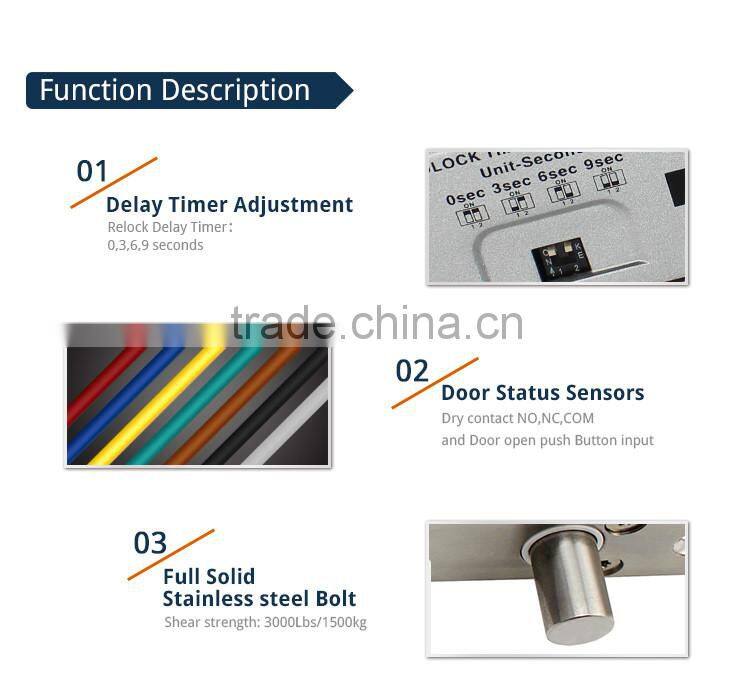 Special Design 12v or 24v electric Lock Simple Installation Electric Bolt Lock with emergency key