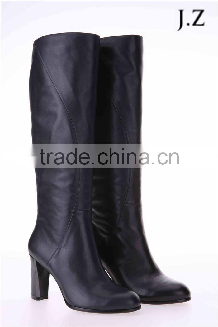 OB39 fashion block high heel boots genuine leather black boots knee boots for women