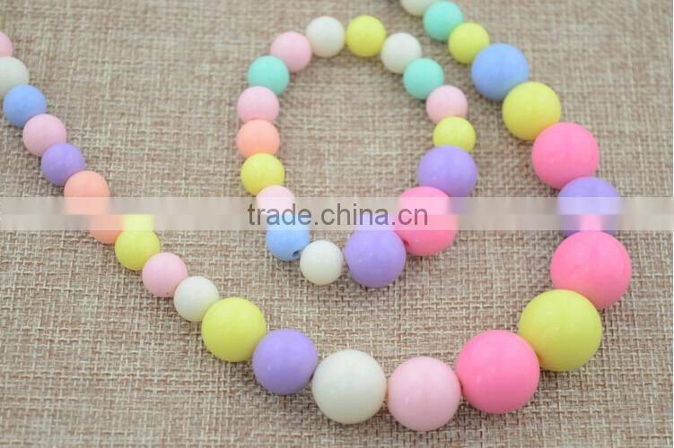 Baby Girls Round Shape Plastic Bead Candy Color Necklace Bracelet Set
