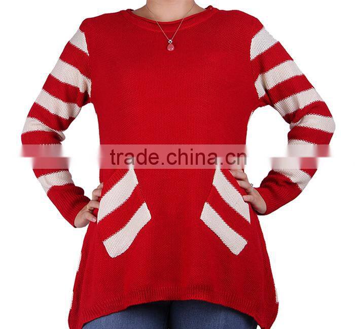 2015 fashion batwing sleeve stripes cotton women knitwear