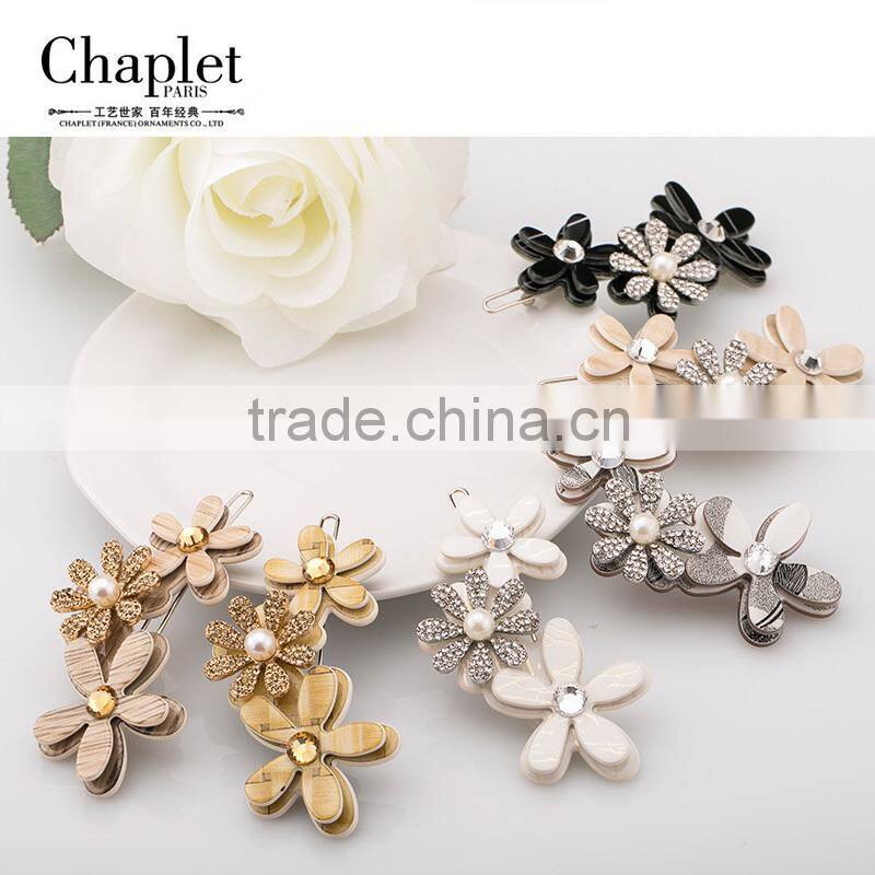 Cellulose acetate children flowers and alloy crystal decorative hairpins