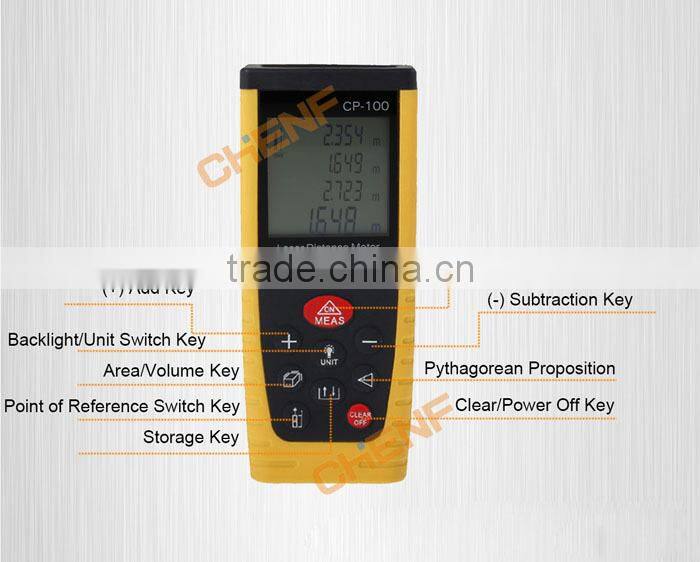Newest Design Portable Digital LCD Yellow / Blue 100m Laser Distance Meter Rangefinder Range finder Tape measure
