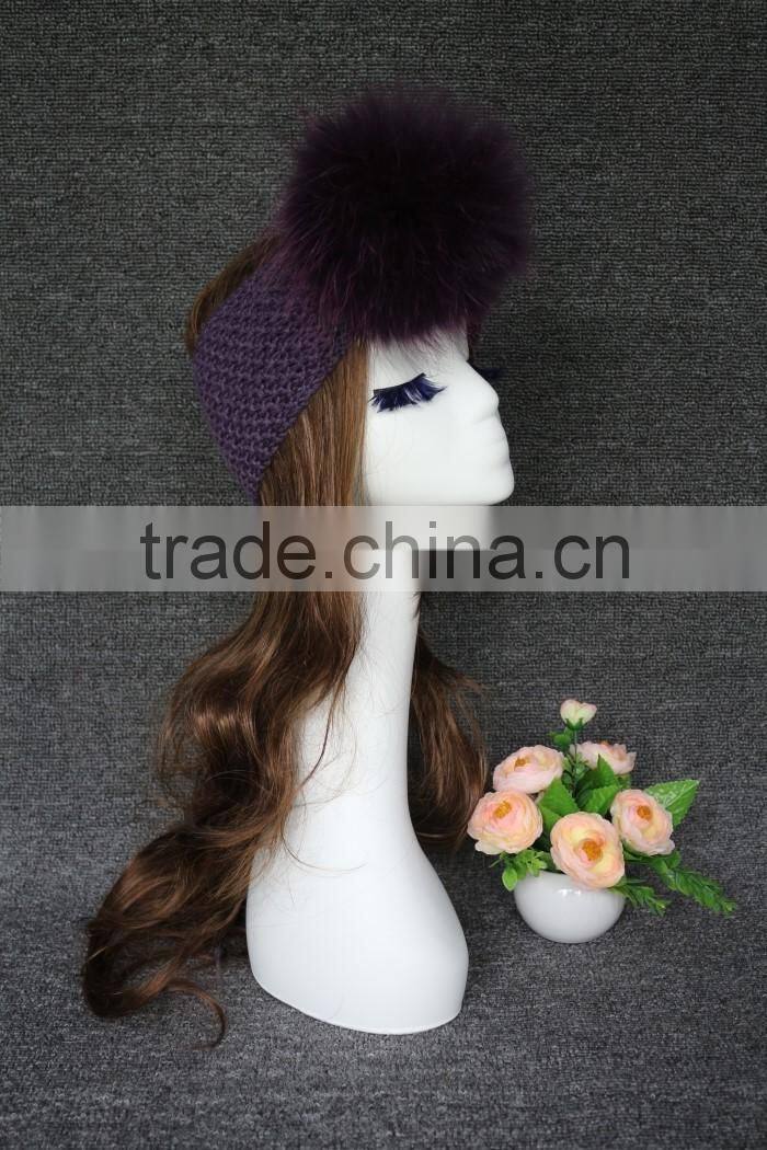 Colourful Genuine Big Raccoon Fur Pompom Women Makeup Headband