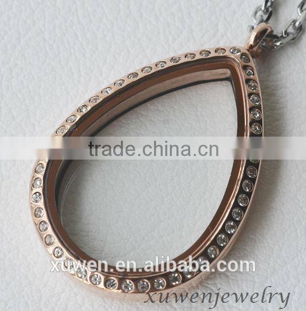 AAA Czech crystal rose gold plated stainless steel designer locket