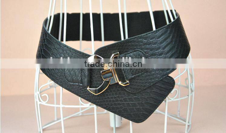 korea style winter new fashion ladies and women alloy hook buckle snakeskin leather super wide waist belt for long down coat