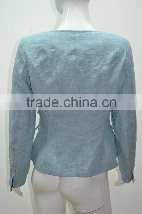 ladies short coat design and ladies formal short coat with double-breasted and round neck