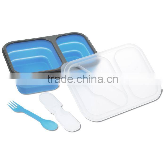 Collapsible two-section food container/silicone collapsible lunch box