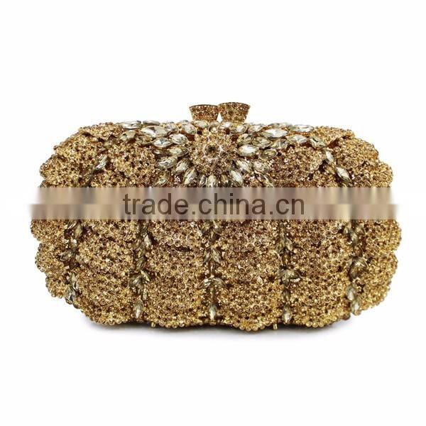 hard metal box gold stone clutch evening bag pumpkin woman handbags fashion ladie fancy purses(8792A-G)