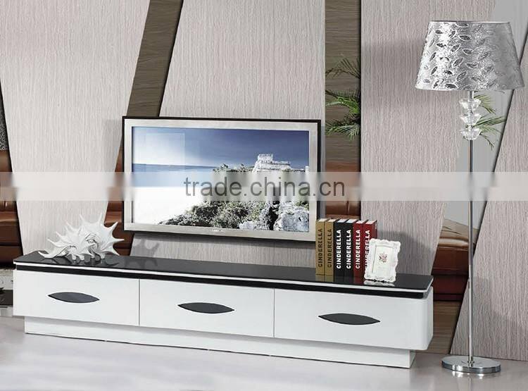 modern design glass top white wooden tv cabinet with drawers
